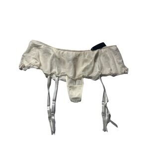 Donna Karan New‎ York Ivory Sheer Mesh Garter Belt & Thong Lingerie Size L NWT